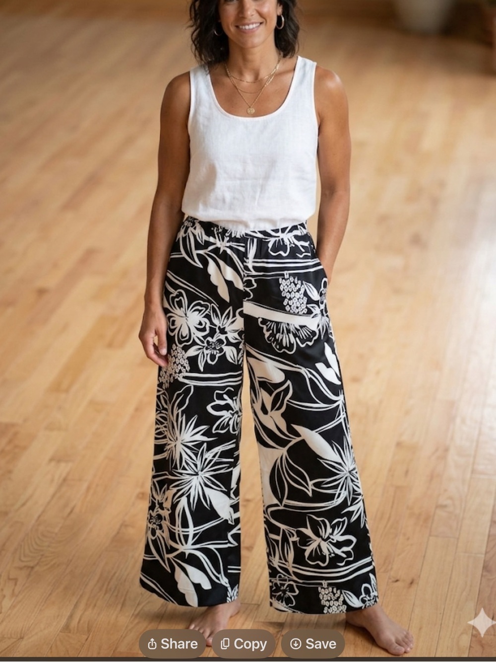 Rachel Roy Wide Leg Floral Print Palazzo Pants Black White NWOT Large bohemian
